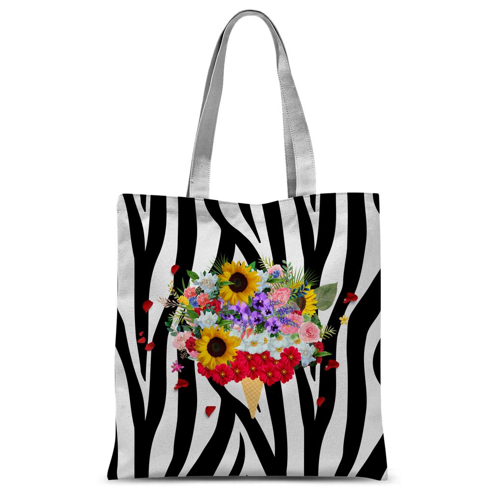 Zebra Ice Cream Flowers Tote Bag.