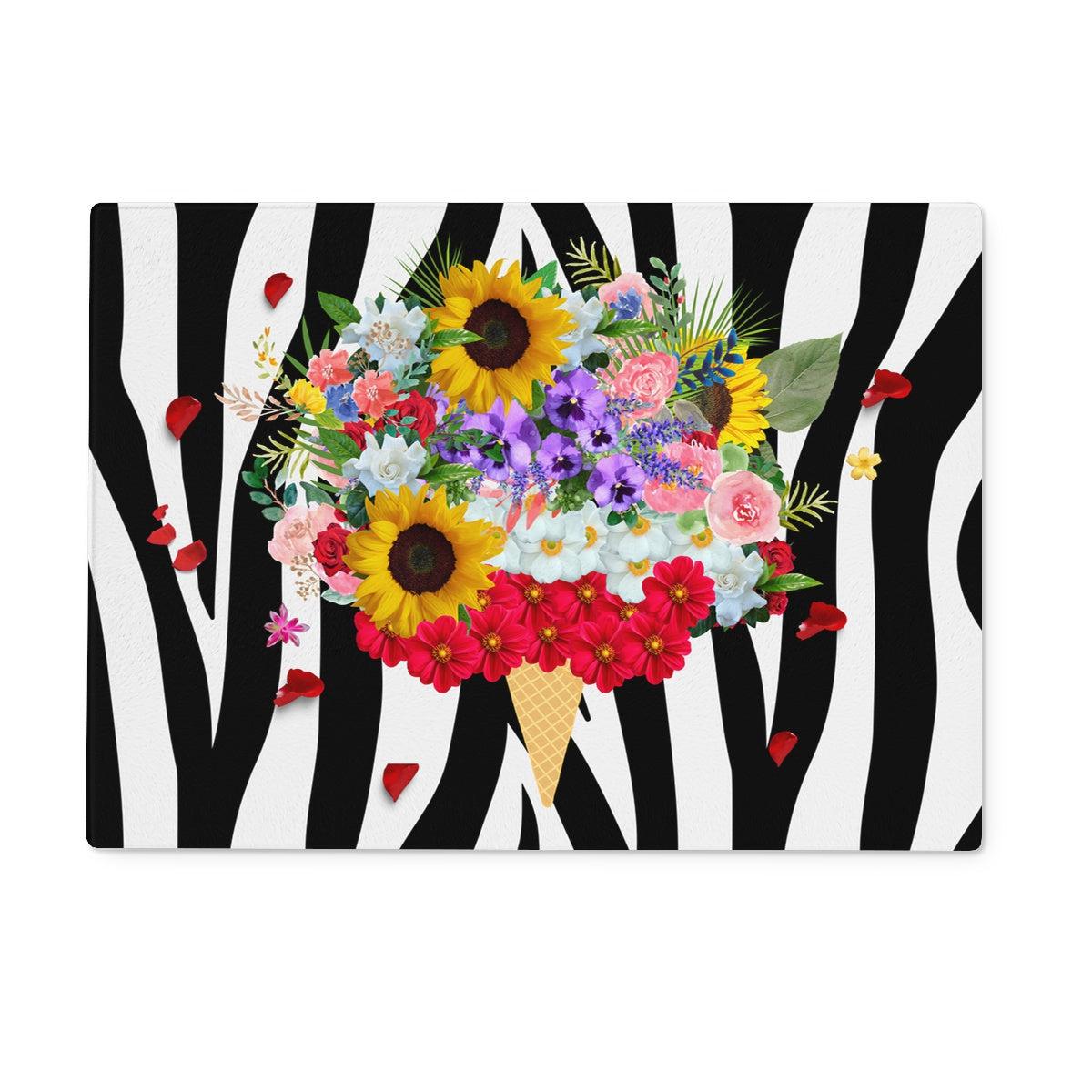 Zebra Print Ice-cream Flowers Glass Chopping Board