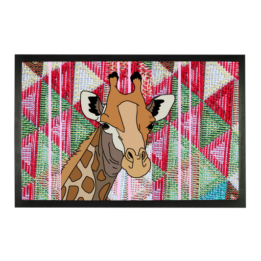 African Giraffe Blue Door Mat