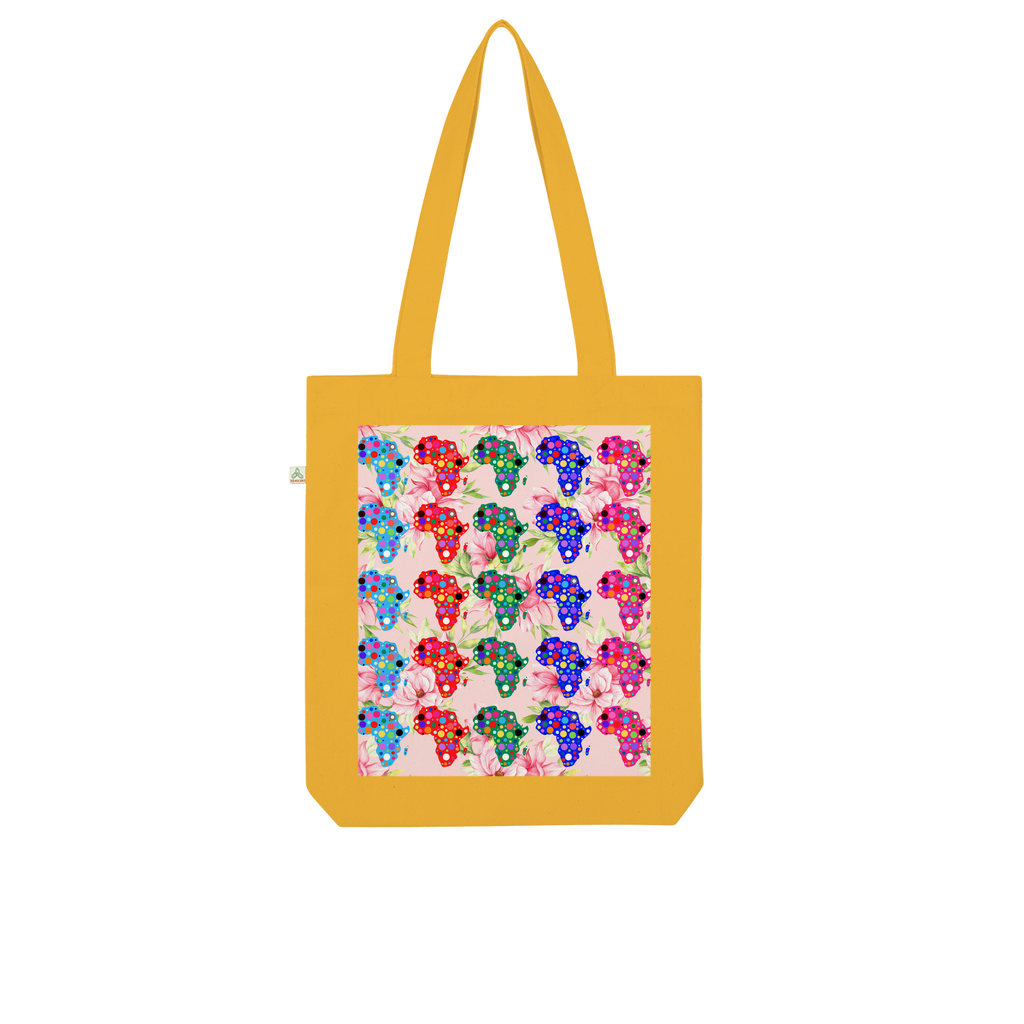 African Dotted Maps Floral Organic Tote Bag