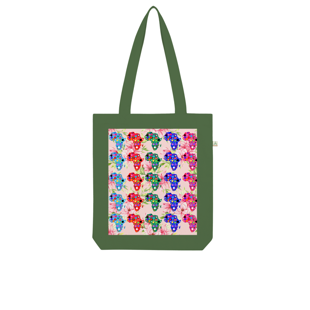 African Dotted Maps Floral Organic Tote Bag