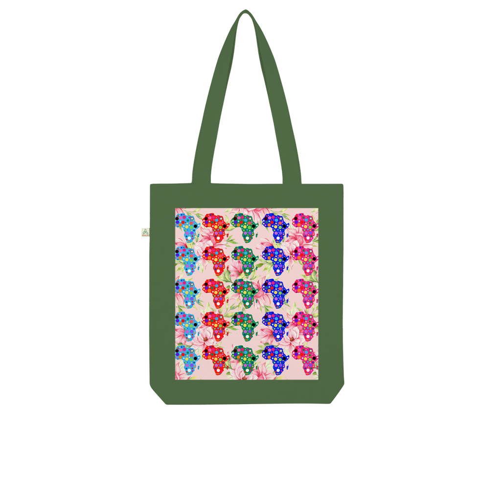 African Dotted Maps Floral Organic Tote Bag