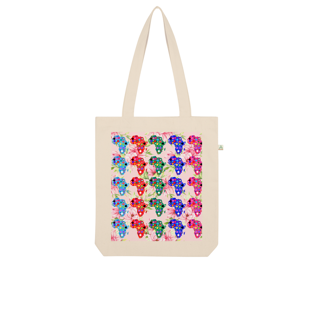 African Dotted Maps Floral Organic Tote Bag