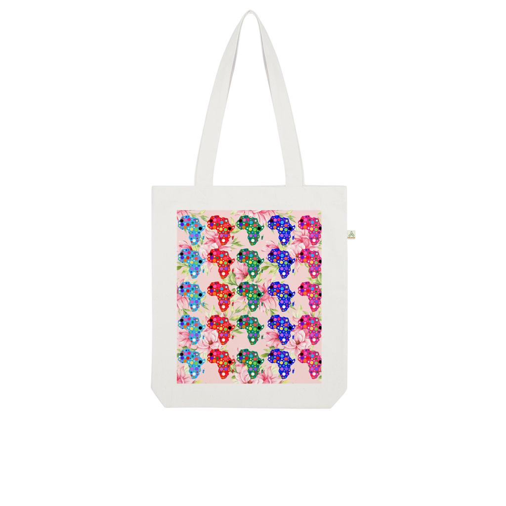 African Dotted Maps Floral Organic Tote Bag