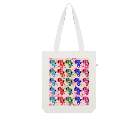 African Dotted Maps Floral Organic Tote Bag