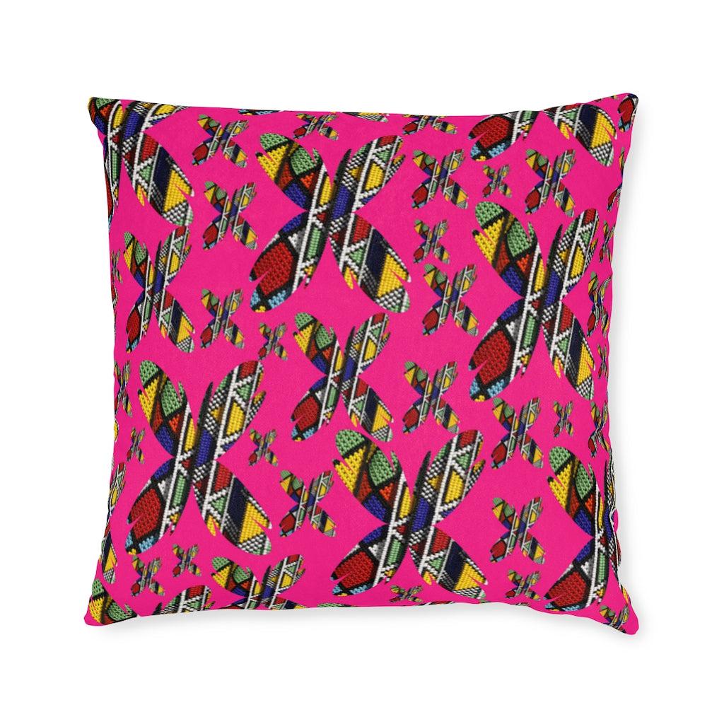 African Pattern Cross Pink Cushion with Insert.