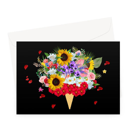 Black Ice Cream Flowers Greeting Card