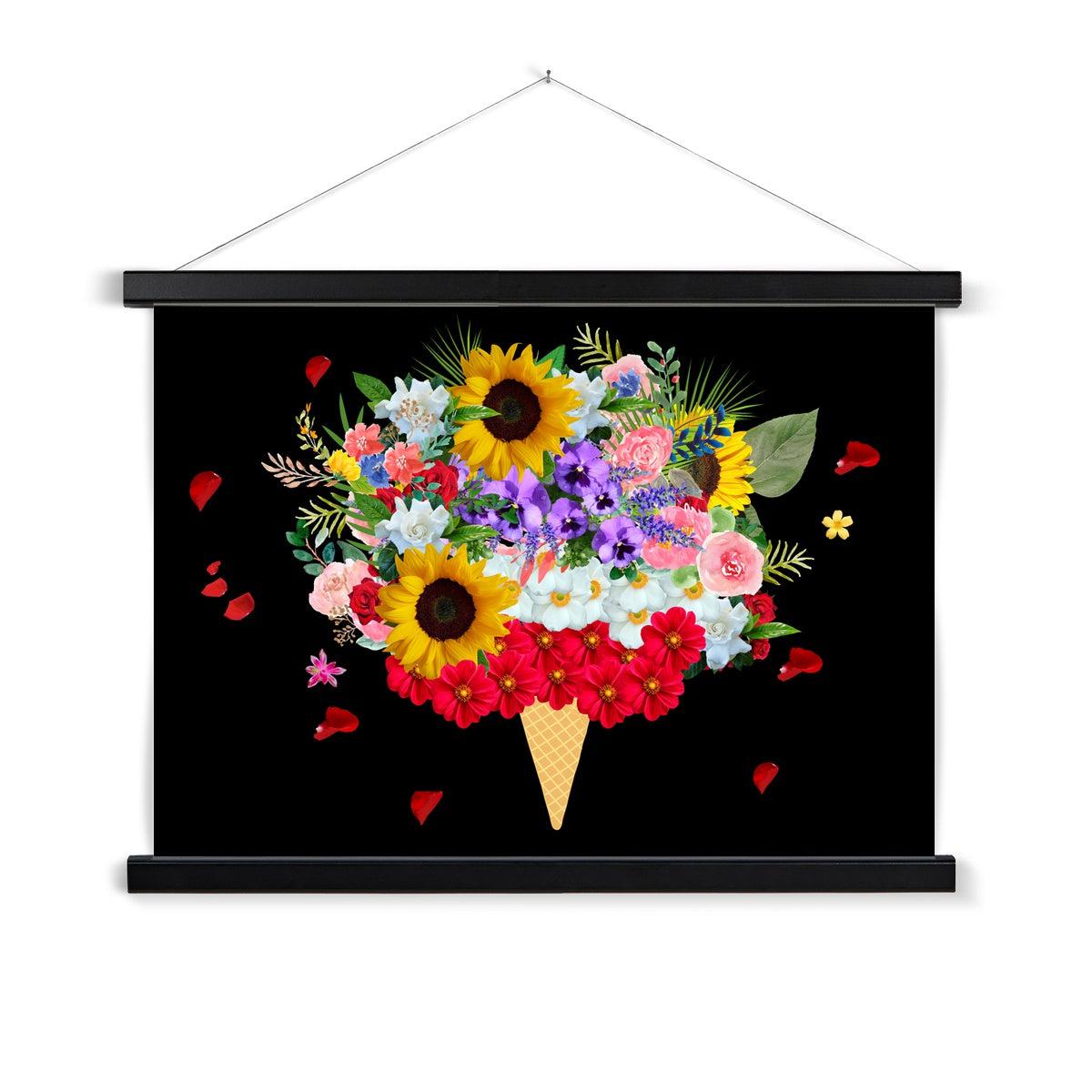 Black Ice Cream Flowers Print with Hanger.