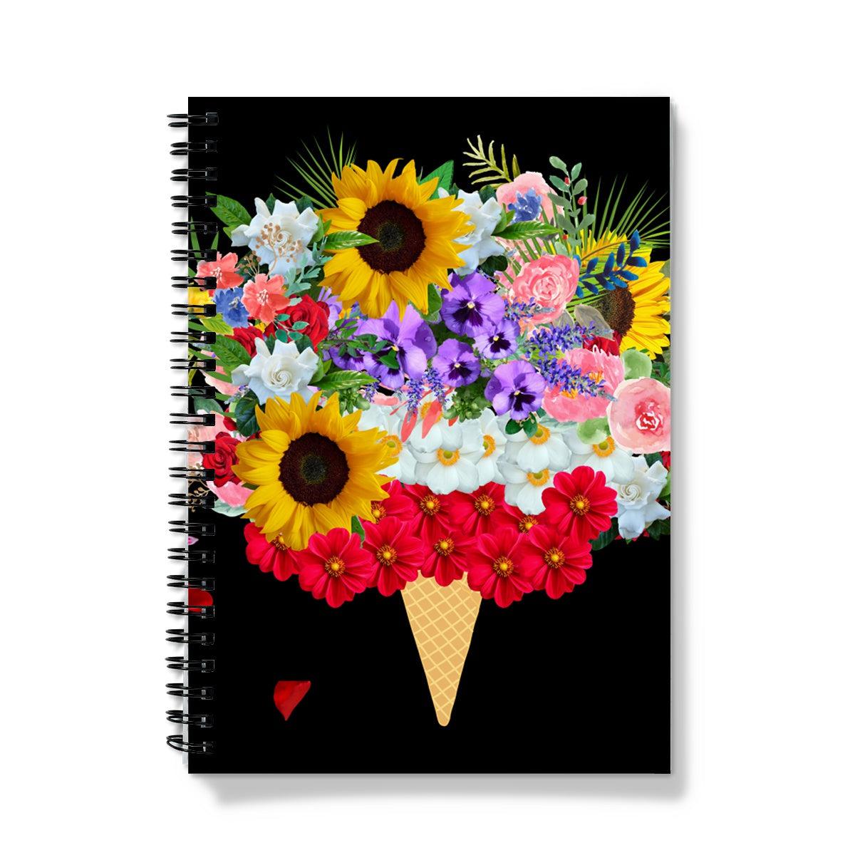 Black Ice Cream Flowers Spiral Notebook