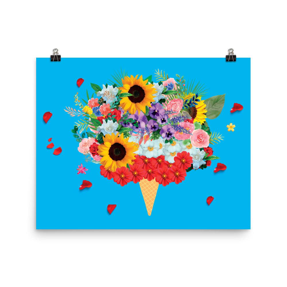 Blue Ice-Cream Flowers Matte Poster Print.