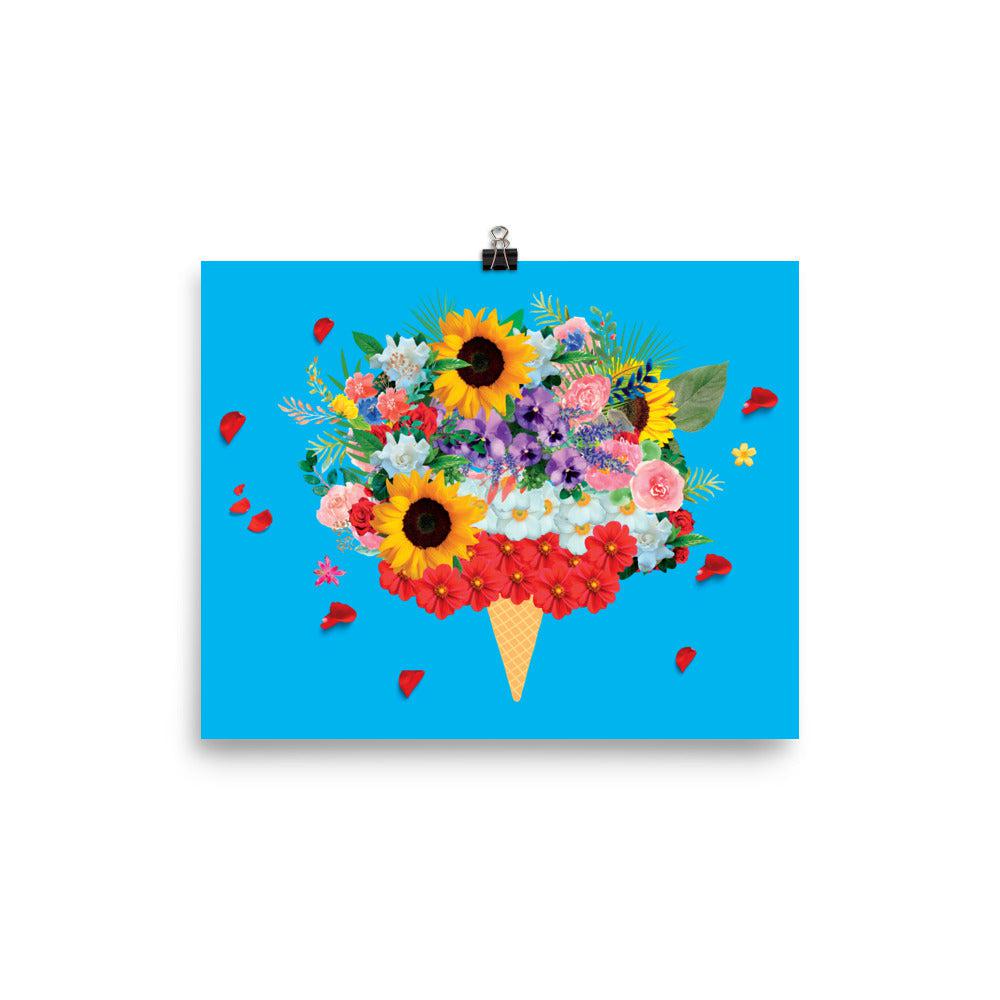 Blue Ice-Cream Flowers Matte Poster Print.