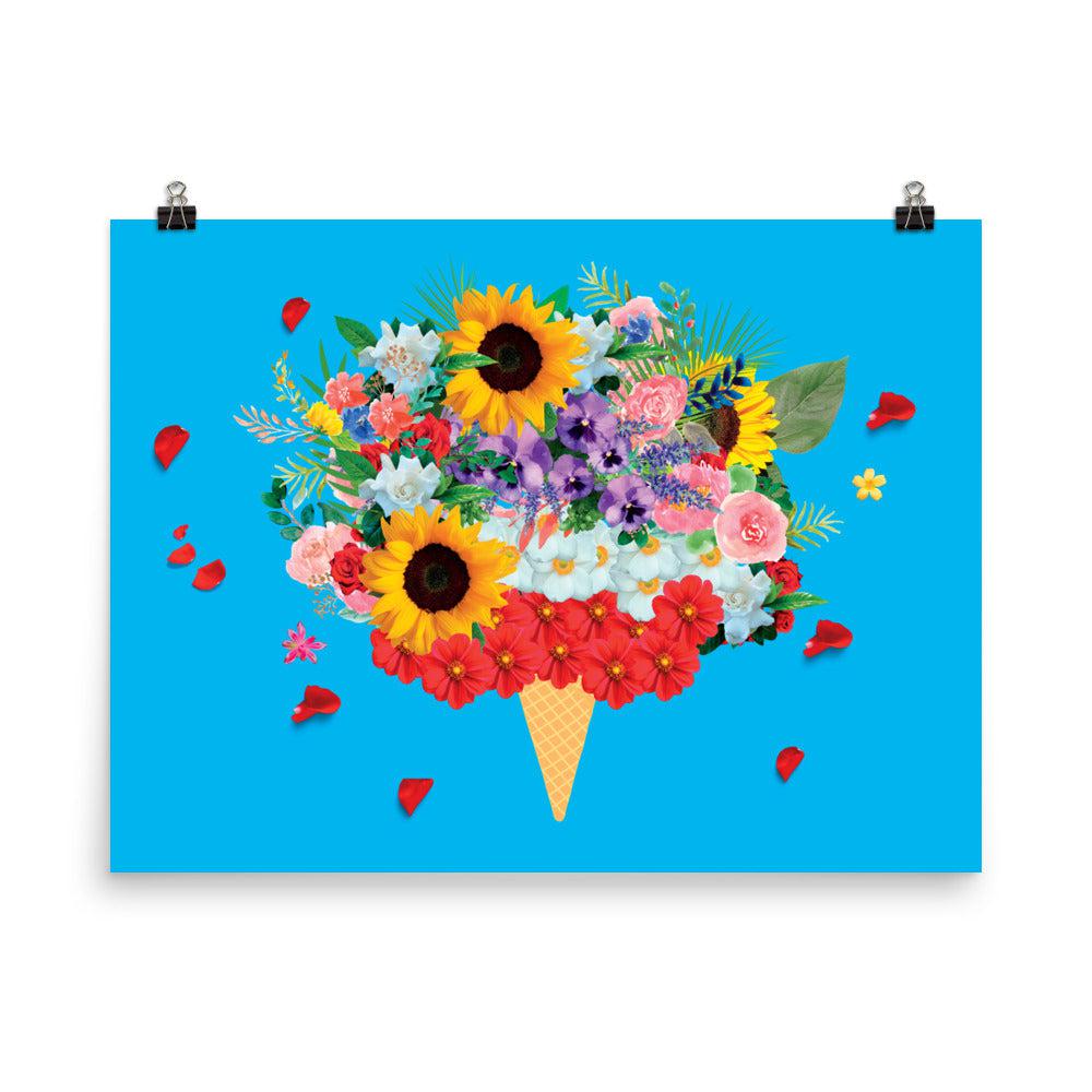 Blue Ice-Cream Flowers Matte Poster Print.