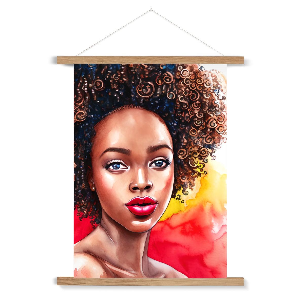 Black Woman Art - Big Curls Fine Art Print with Hanger