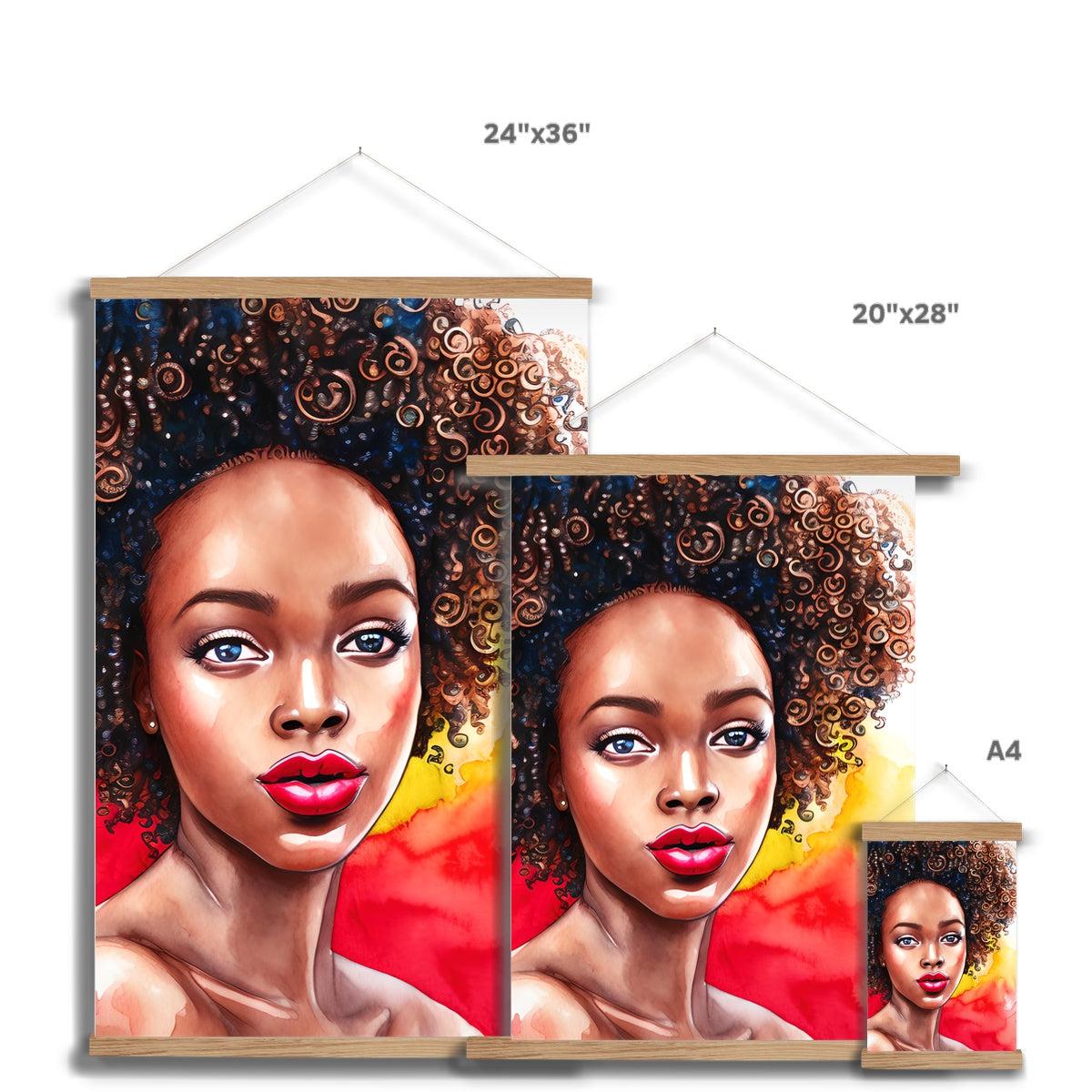 Black Woman Art - Big Curls Fine Art Print with Hanger