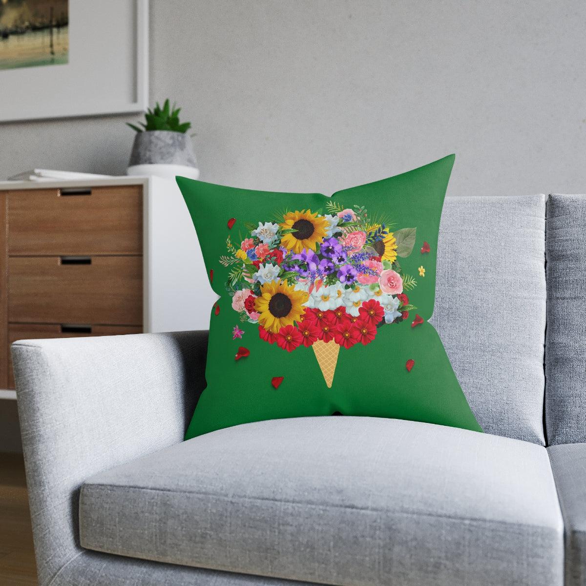 Green Ice Cream Flowers Cushion with Insert