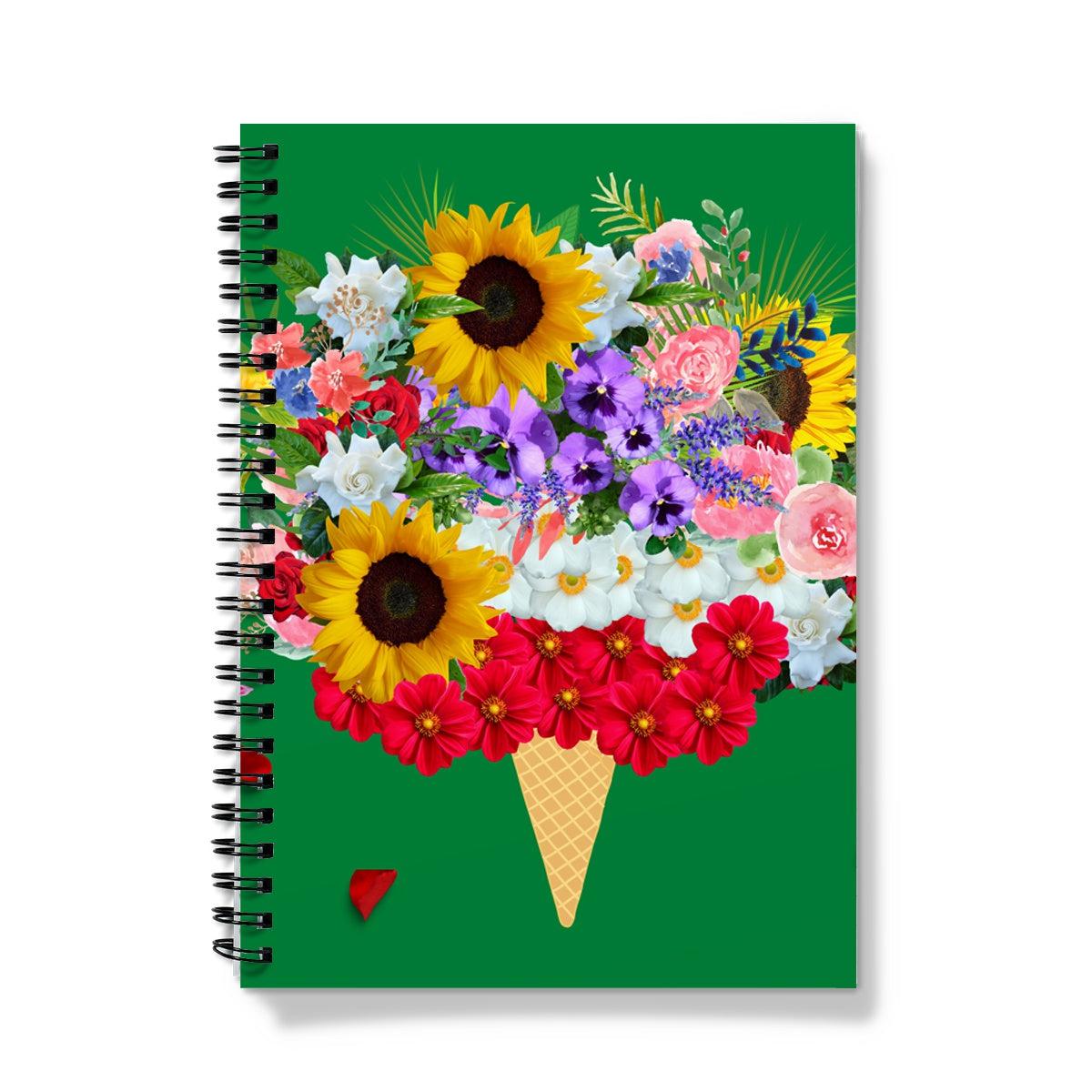 Green Ice Cream Flowers Spiral Notebook