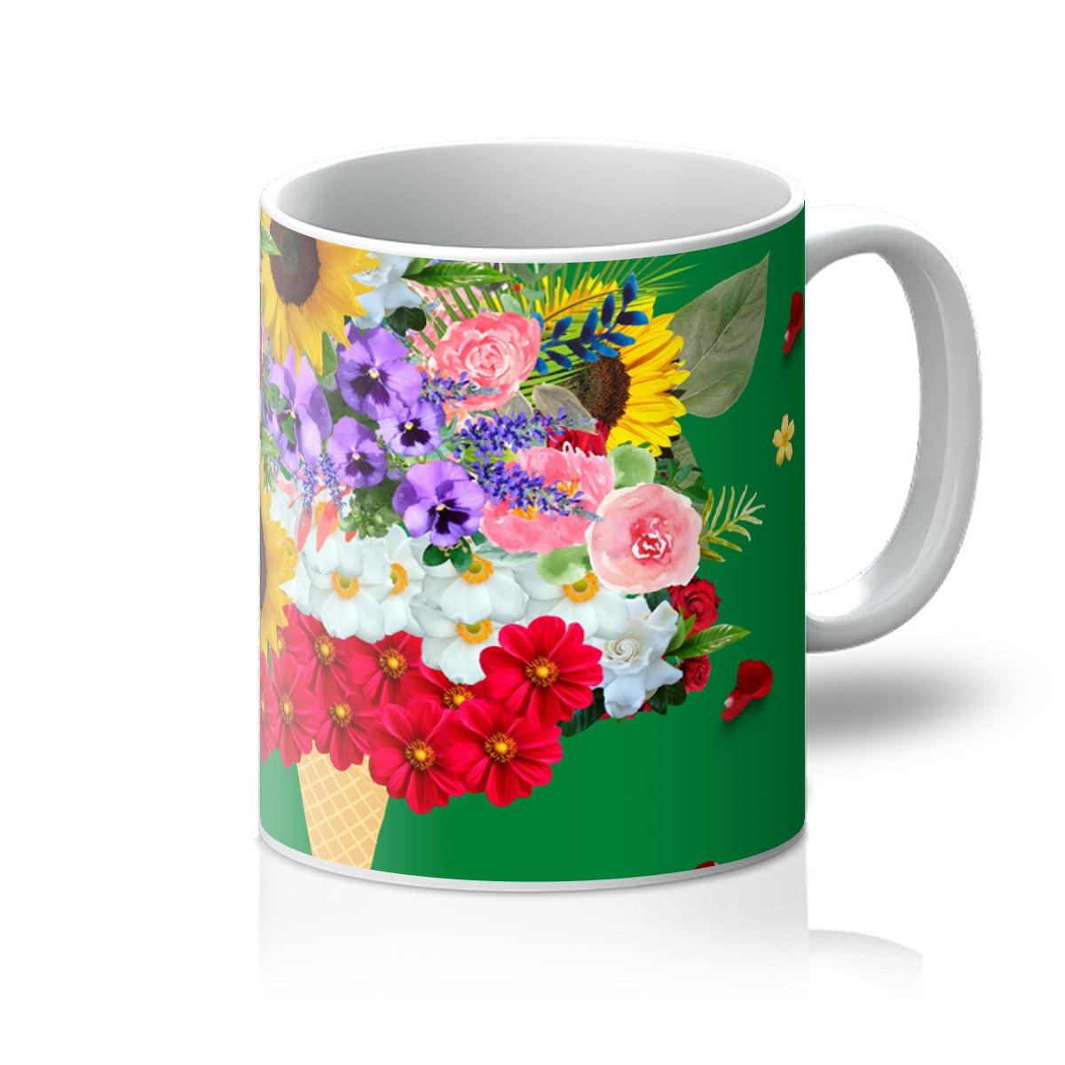 Green Floral Ice Cream Cone Flowers Mug