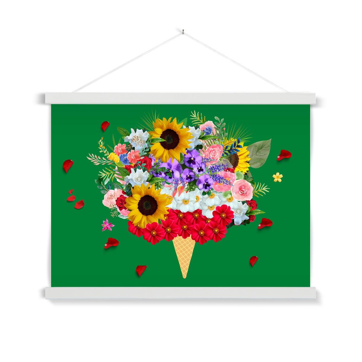 Green Ice Cream Flowers Print with Hanger.