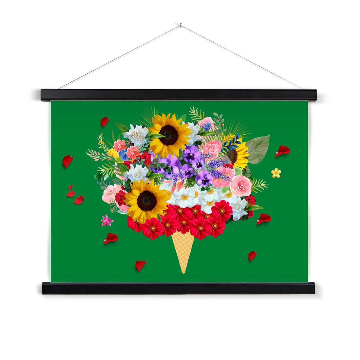 Green Ice Cream Flowers Print with Hanger.