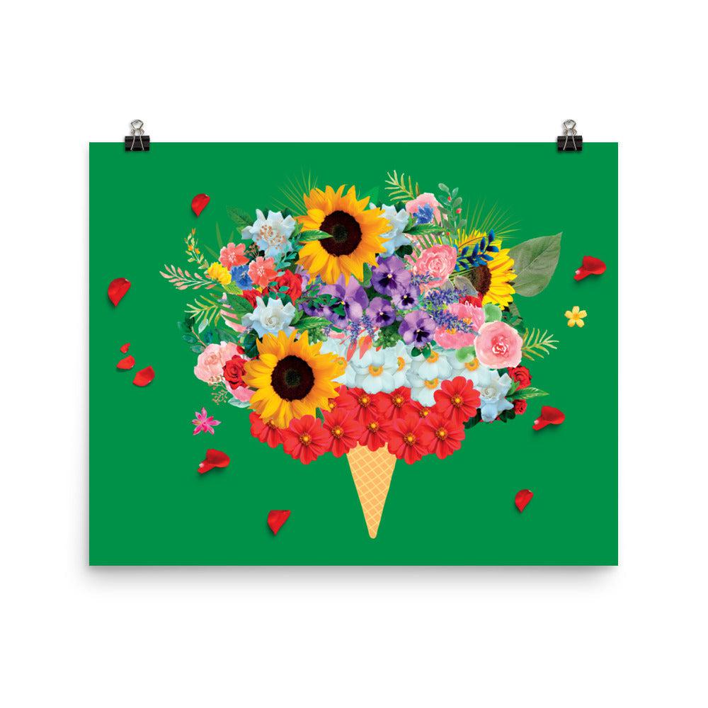 Green Ice-Cream Flowers Matte Poster Print.