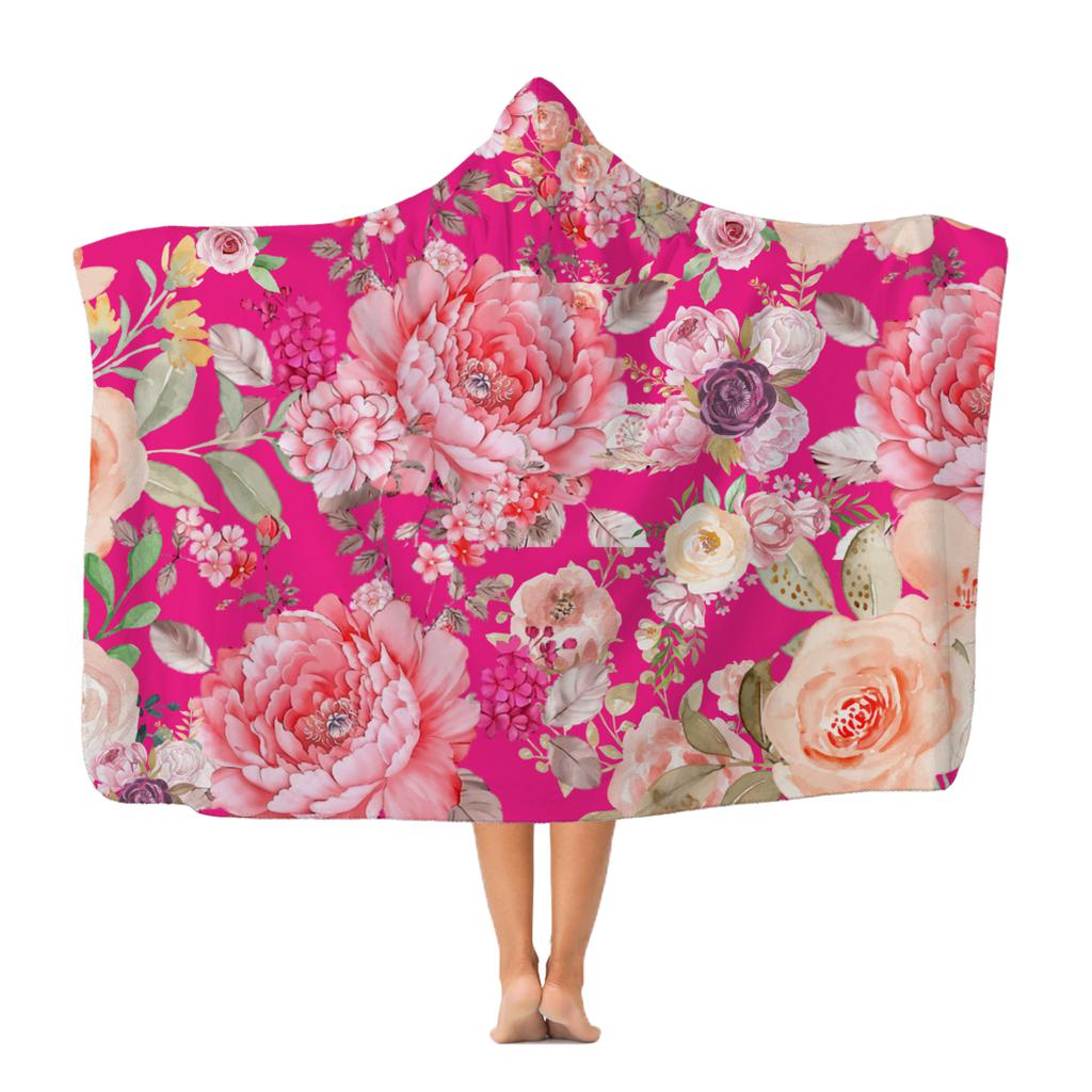 Hot Pink Floral Hooded Blanket