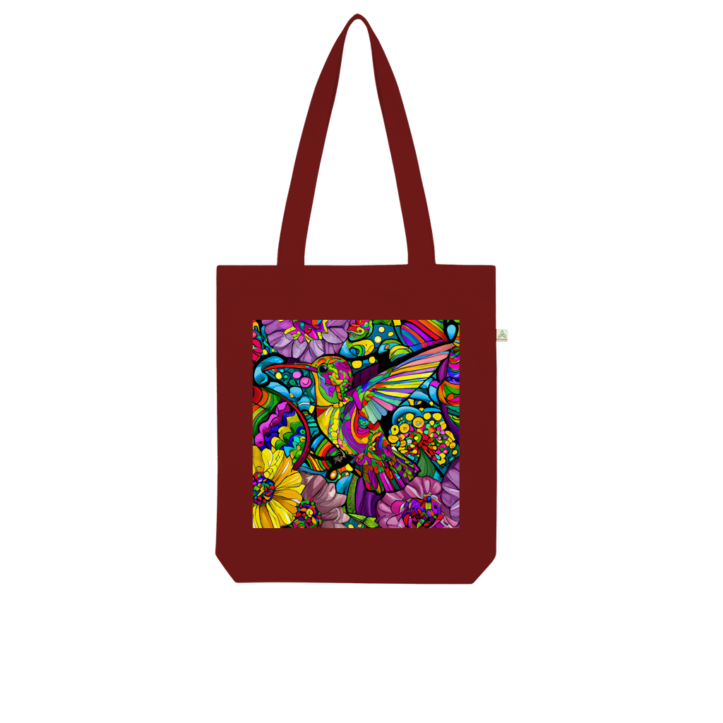 Colourful Hummingbird with Flowers Watercolour Digital Painting Organic Tote Bag