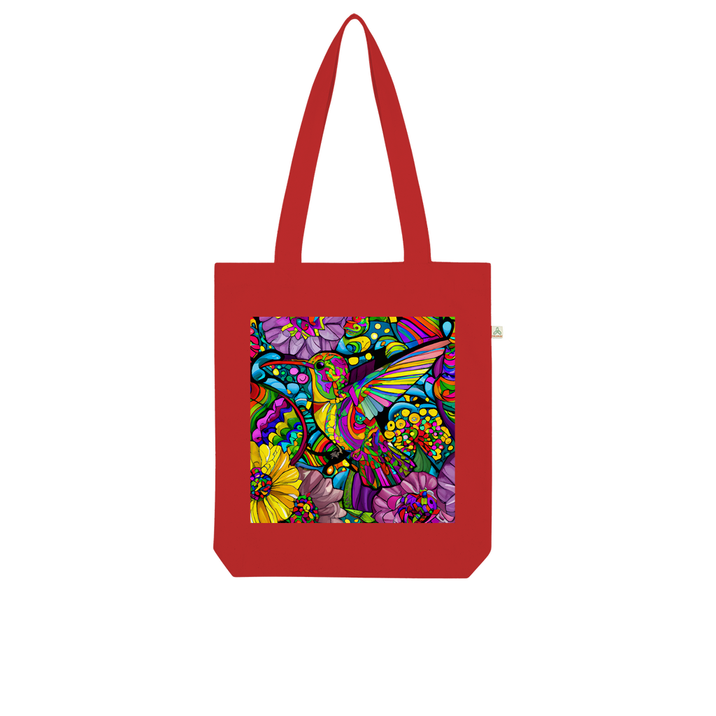 Colourful Hummingbird with Flowers Watercolour Digital Painting Organic Tote Bag