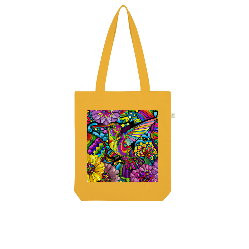 Colourful Hummingbird with Flowers Watercolour Digital Painting Organic Tote Bag