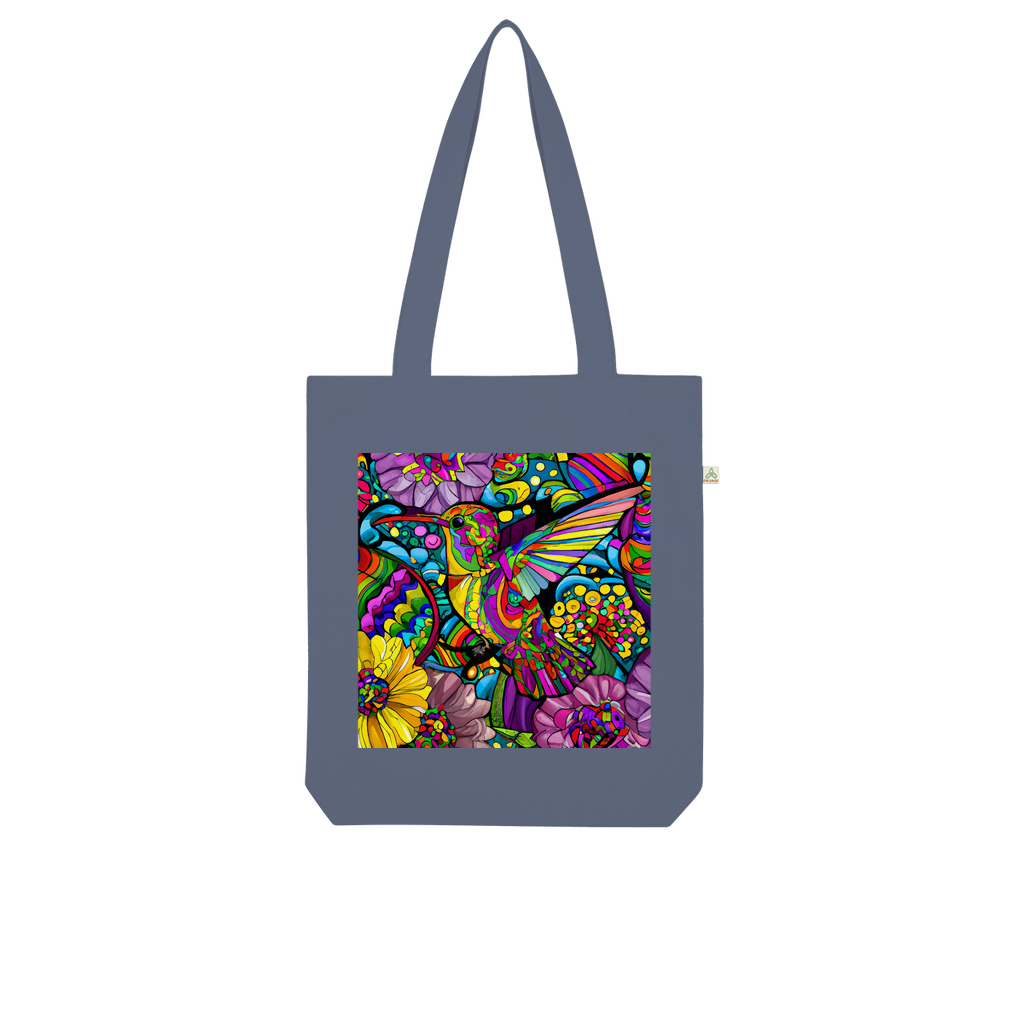 Colourful Hummingbird with Flowers Watercolour Digital Painting Organic Tote Bag