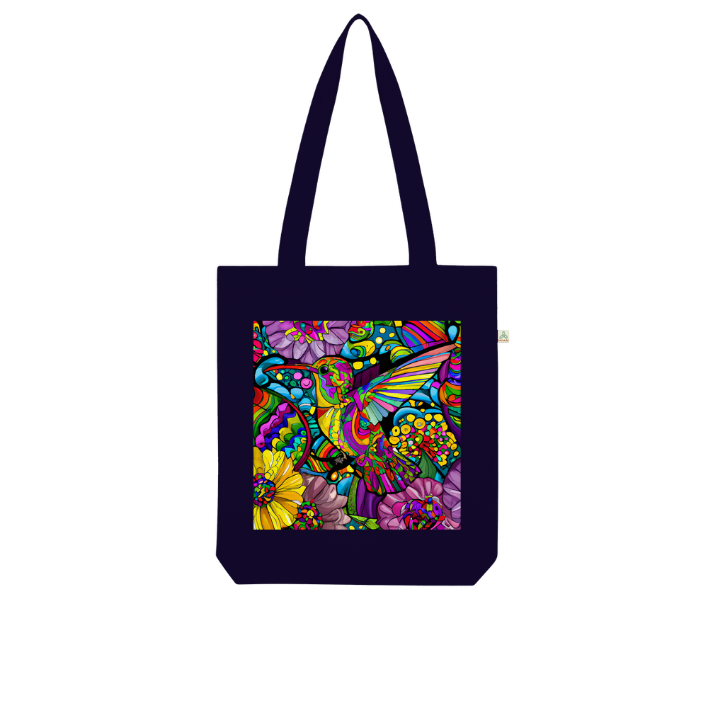 Colourful Hummingbird with Flowers Watercolour Digital Painting Organic Tote Bag