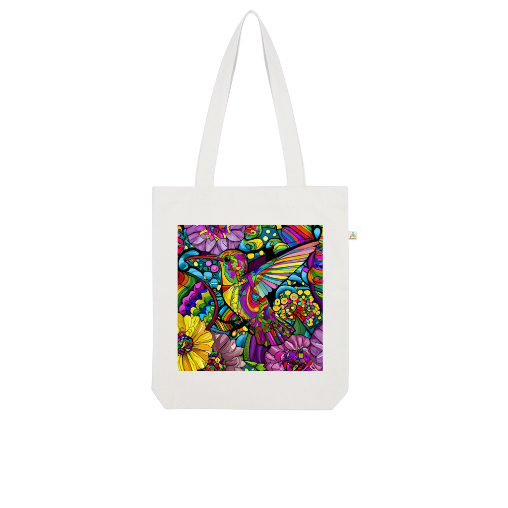 Colourful Hummingbird with Flowers Watercolour Digital Painting Organic Tote Bag