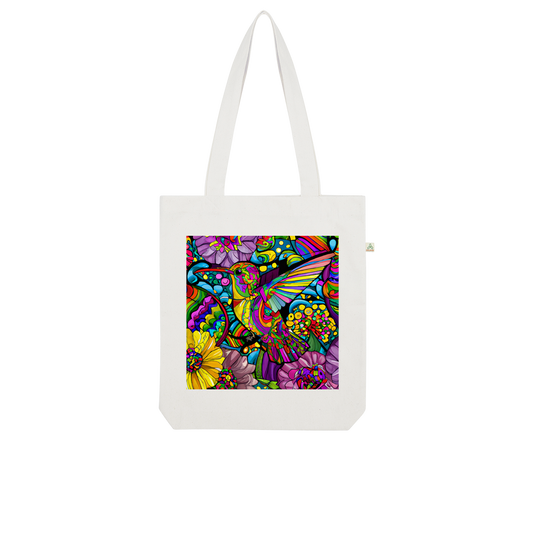 Colourful Hummingbird with Flowers Watercolour Digital Painting Organic Tote Bag