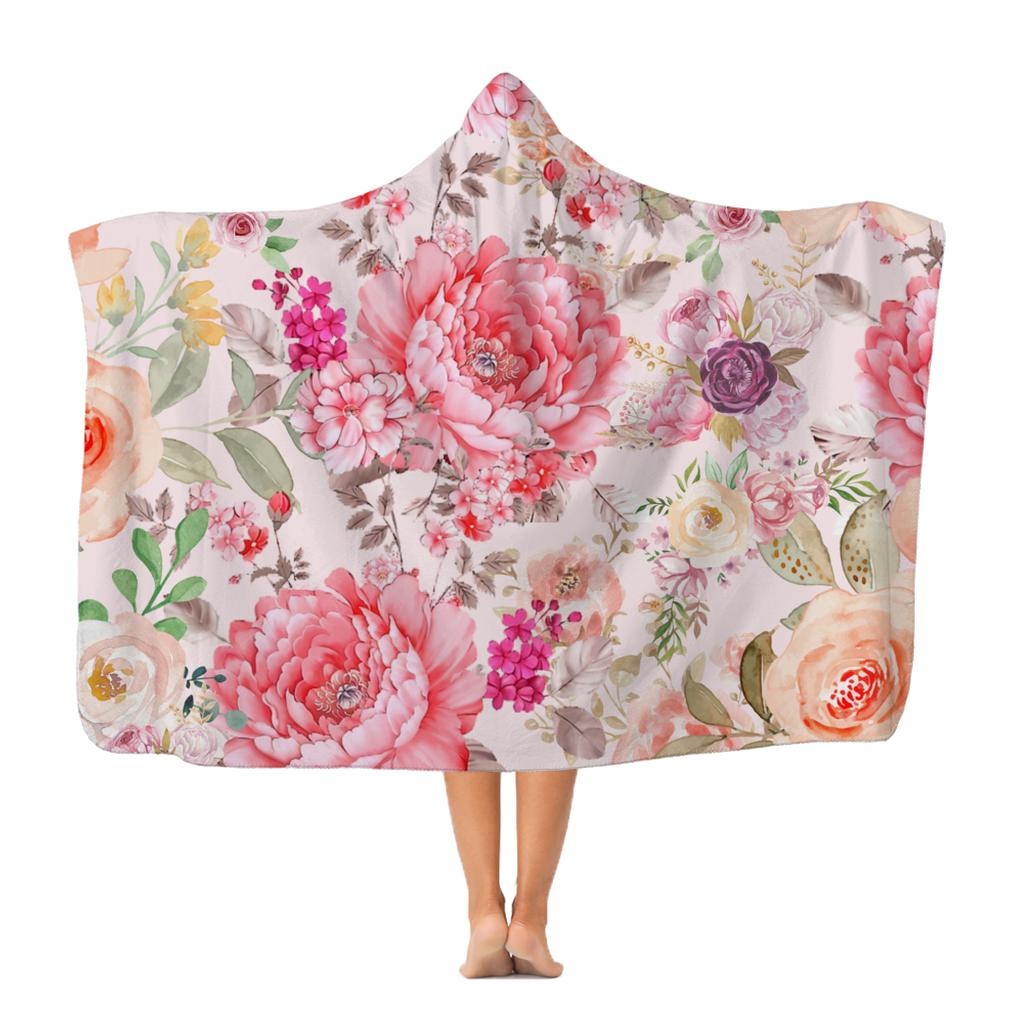Pink Floral Hooded Blanket