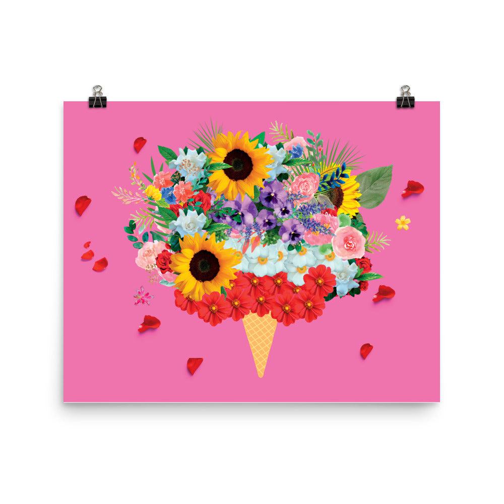 Pink Floral Ice-Cream Flowers Matte Poster Print.