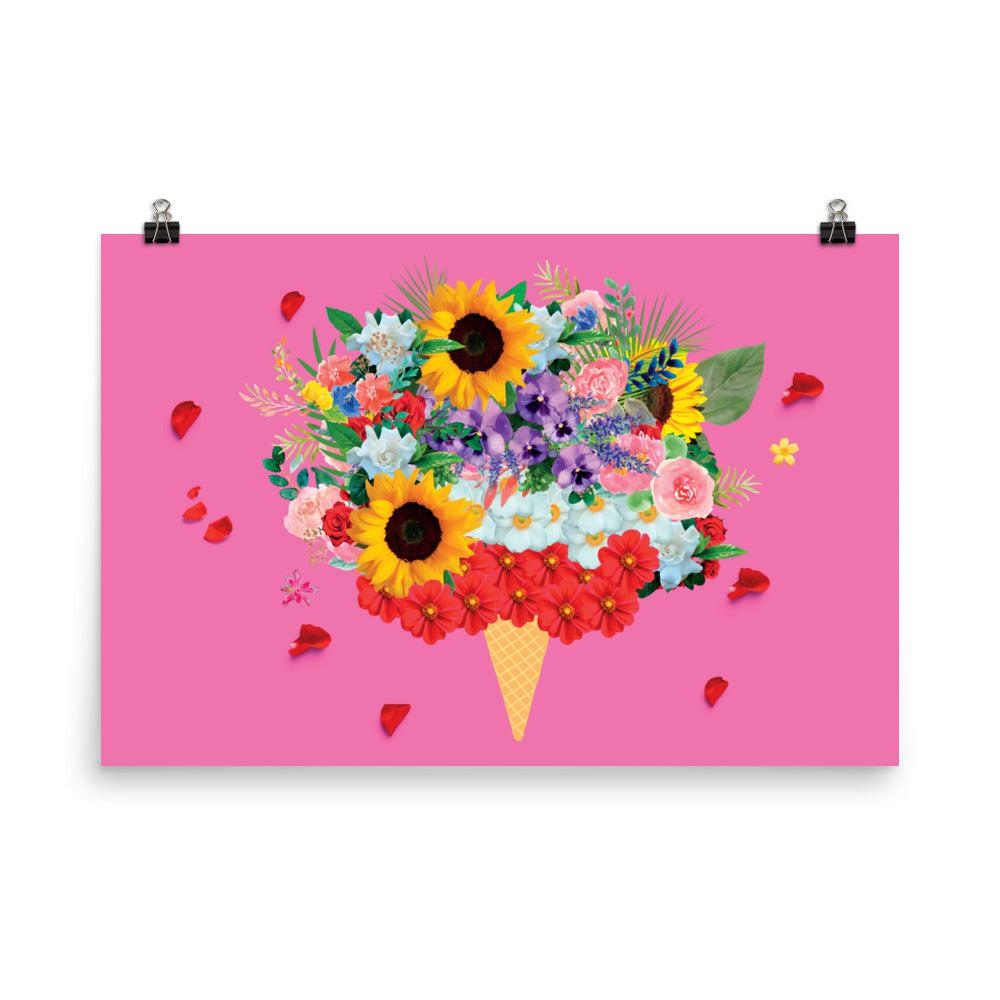 Pink Floral Ice-Cream Flowers Matte Poster Print.