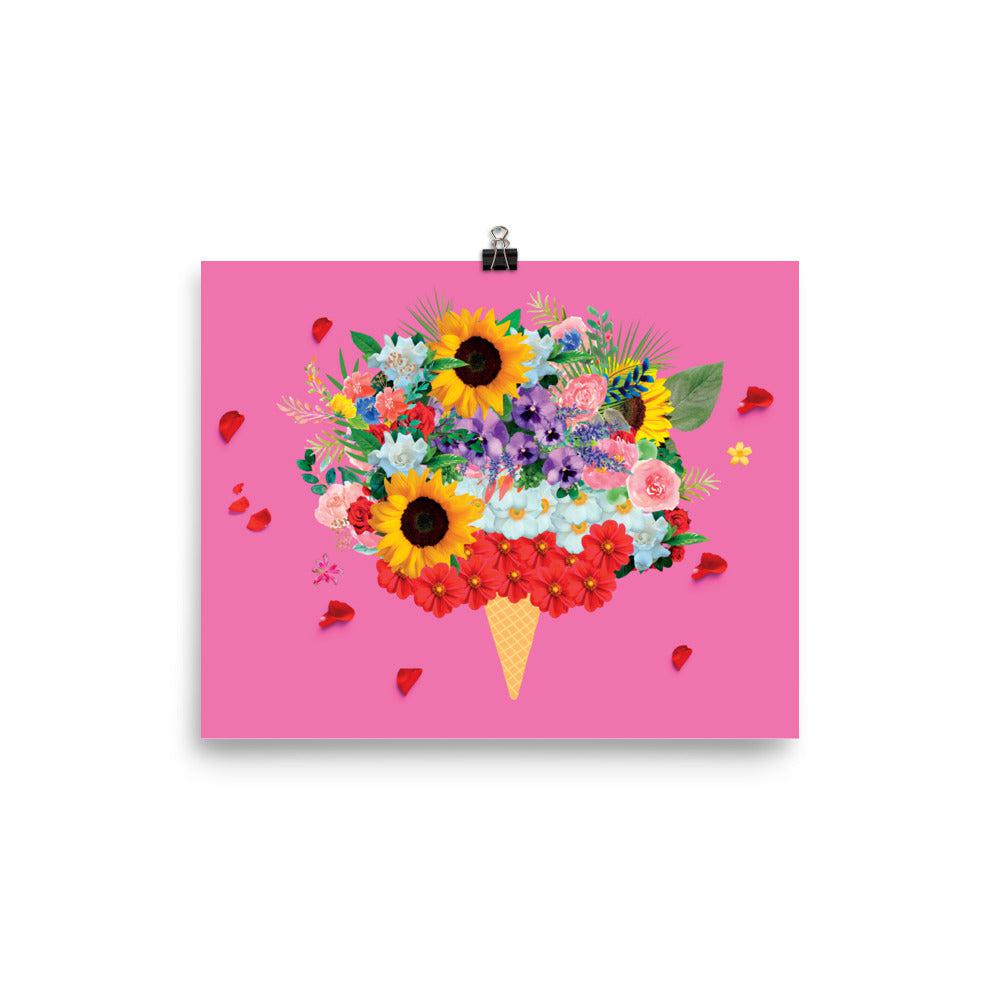 Pink Floral Ice-Cream Flowers Matte Poster Print.