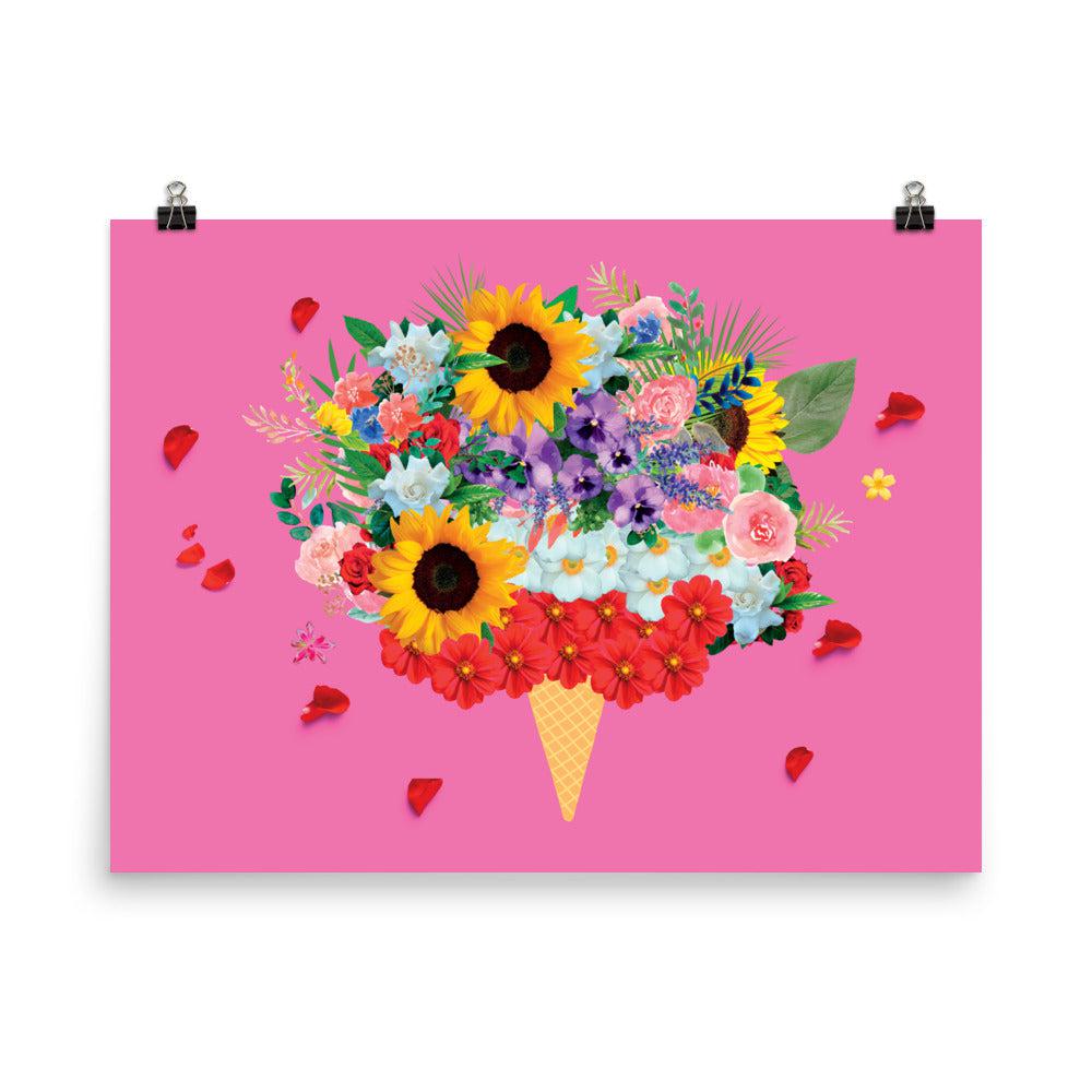 Pink Floral Ice-Cream Flowers Matte Poster Print.