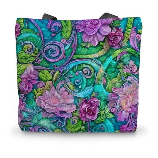 Purple Soft Pastel Floral Canvas Tote Bag