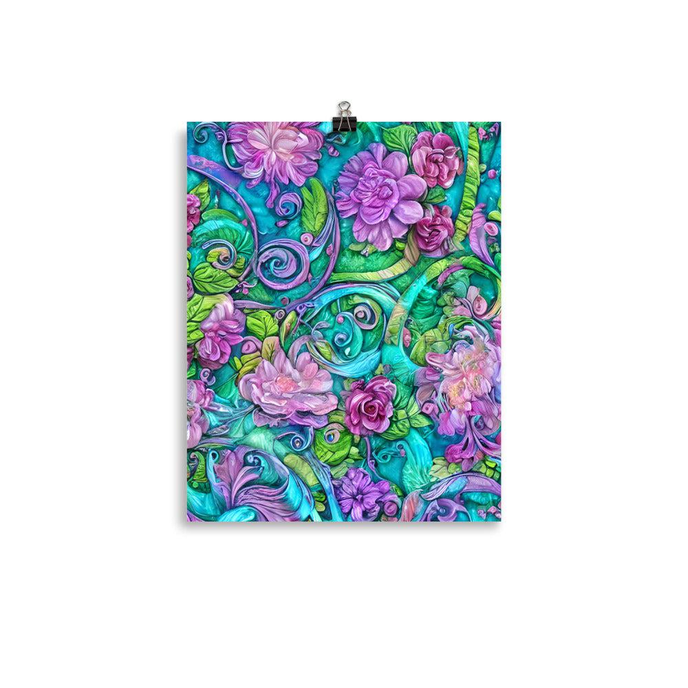 Purple Floral Unframed Matte Print