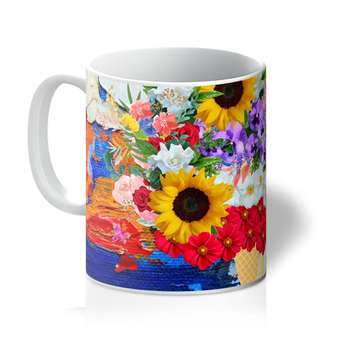 Red Mixed Colours Acrylic Paint Floral Ice-cream Cone Mug