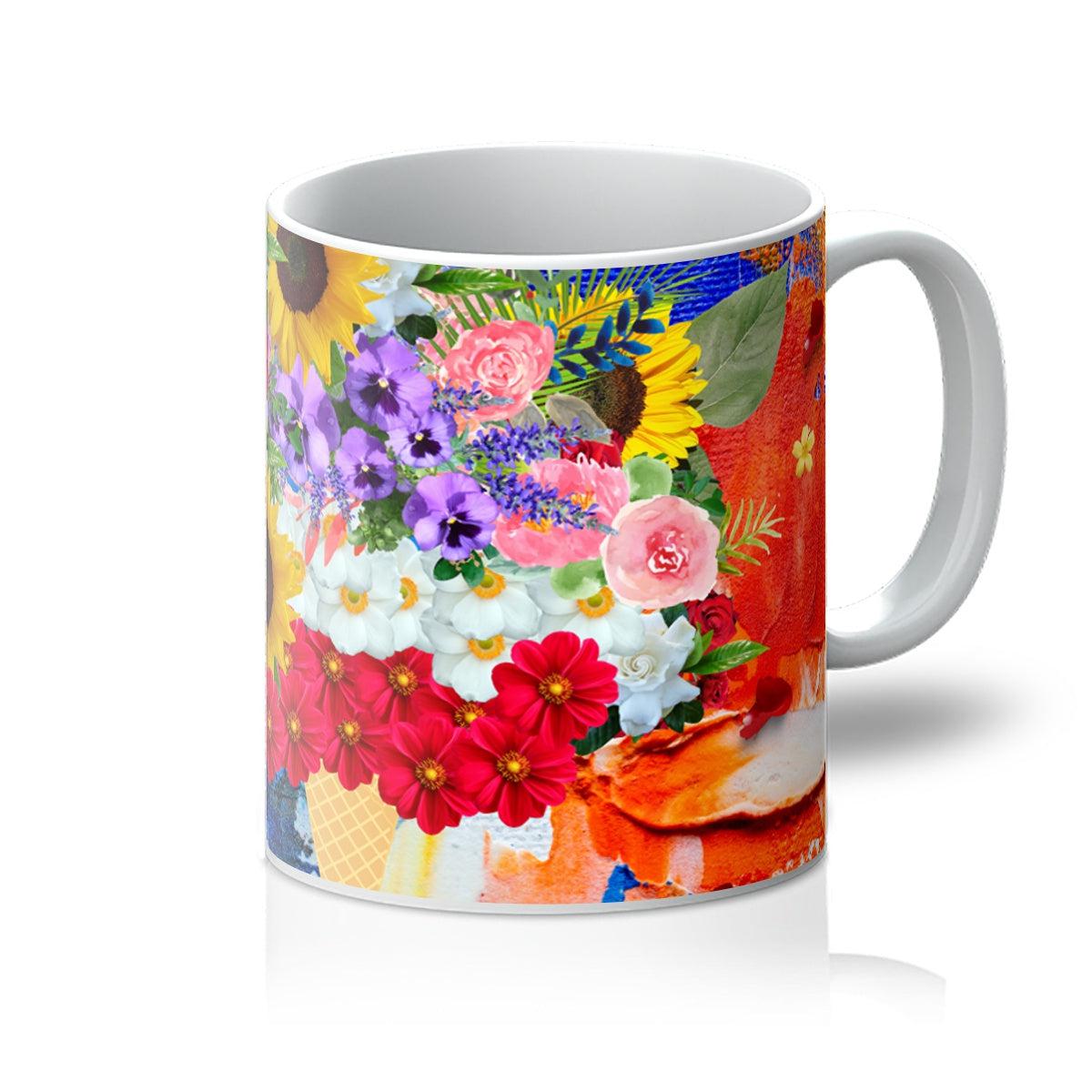 Red Mixed Colours Acrylic Paint Floral Ice-cream Cone Mug