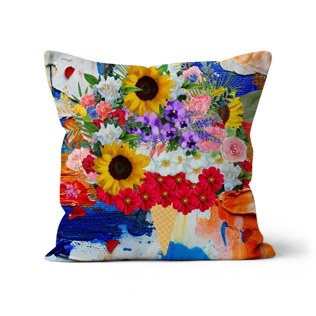 Red Mixed Colours Acrylic Paint Floral Ice-cream Cone Cushion