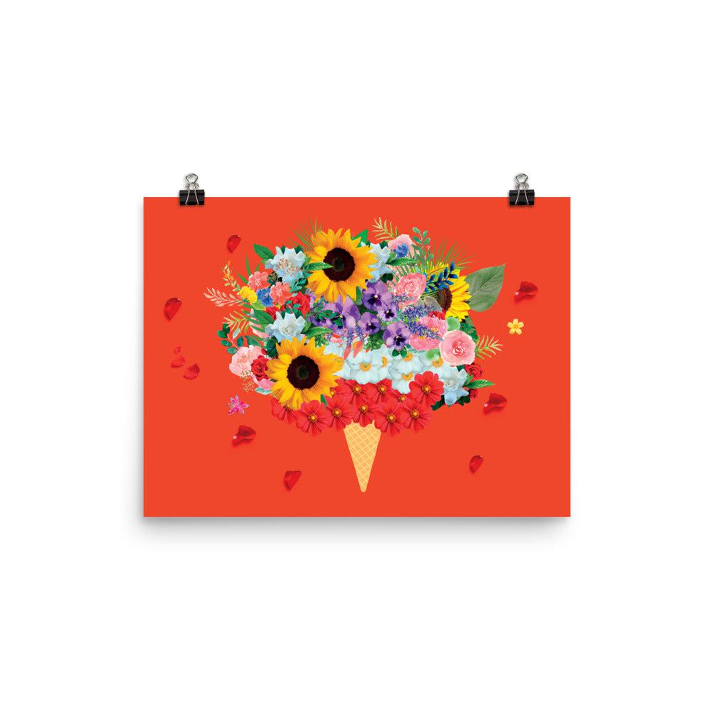 Red Ice-Cream Flowers Matte Poster Print.