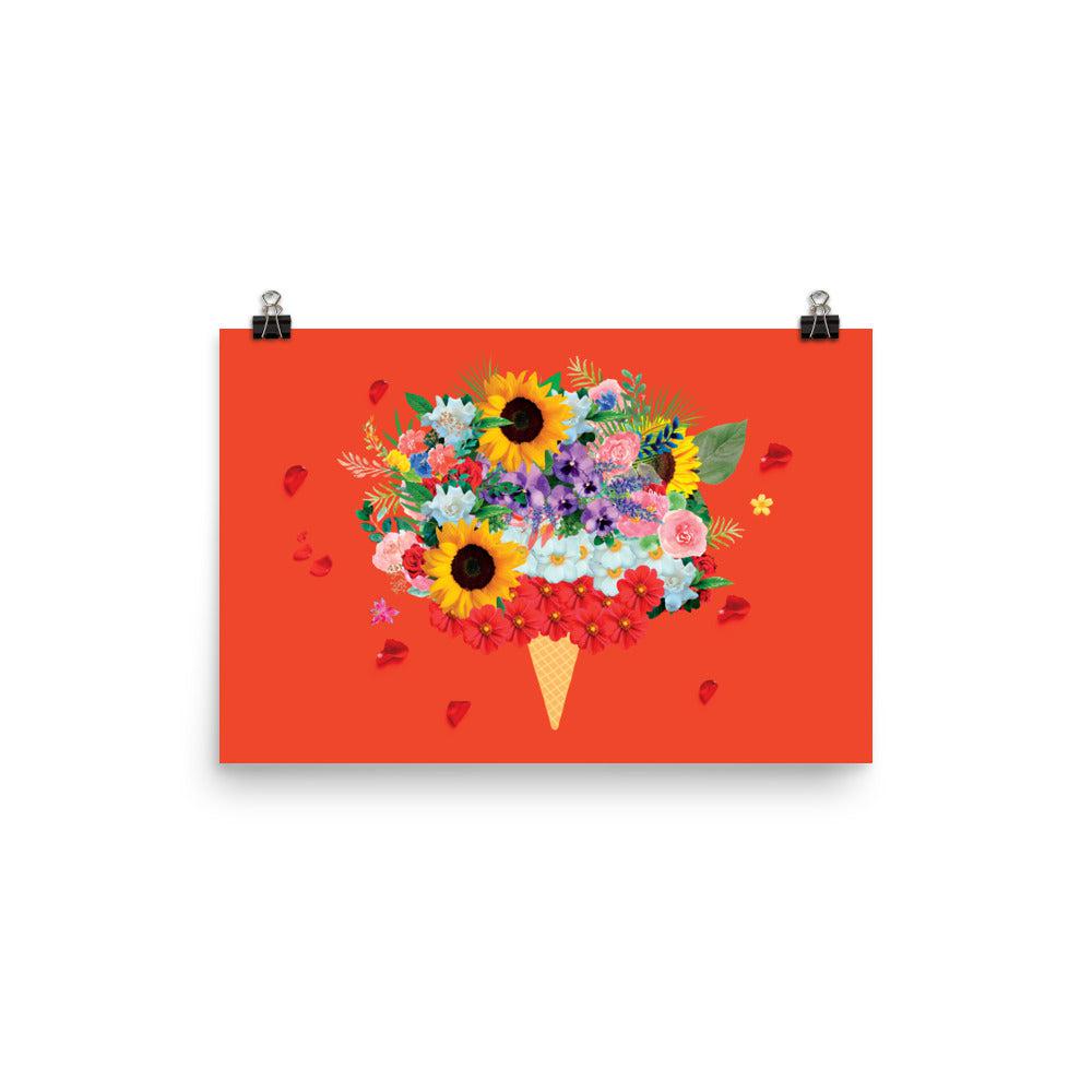 Red Ice-Cream Flowers Matte Poster Print.