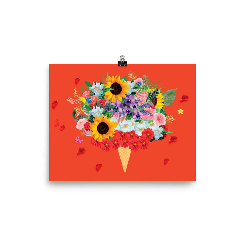 Red Ice-Cream Flowers Matte Poster Print.