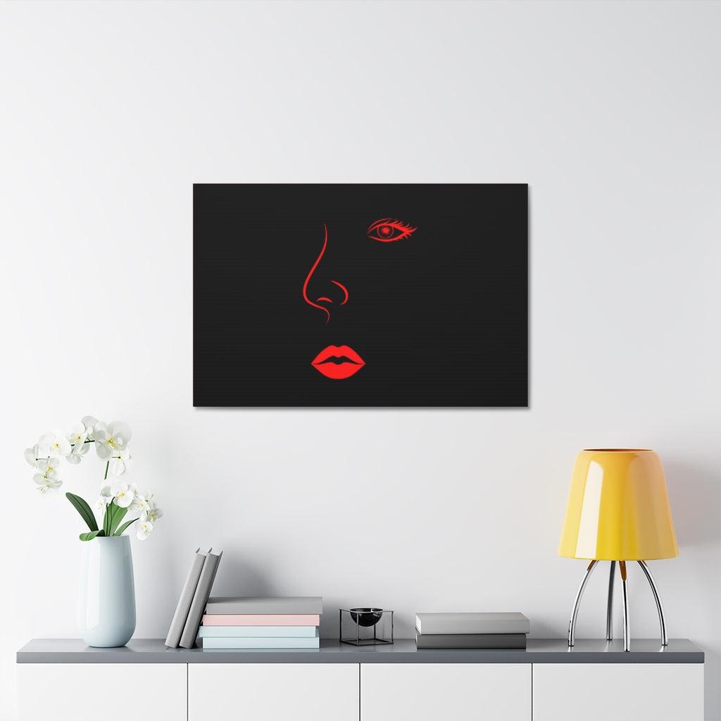 Red Lips Line Art Black Canvas Print.