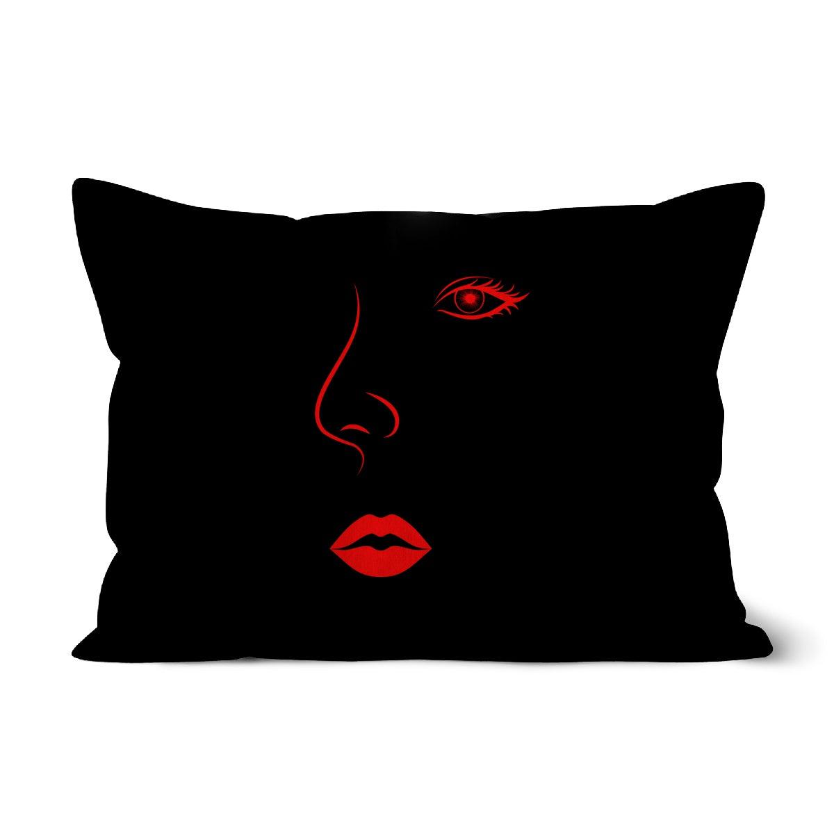 Red Lips Line Art Black Cushion