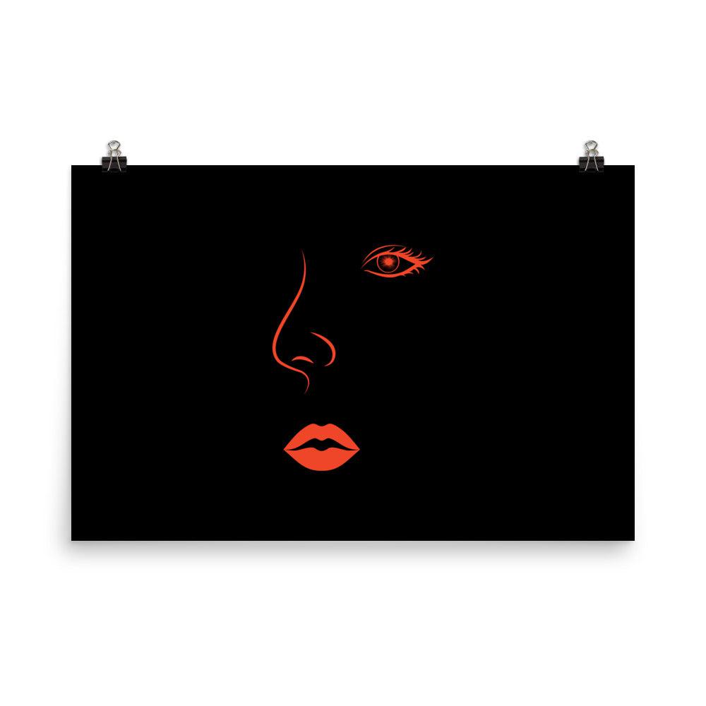 Red Lips Line Art Black Photo Poster Print.