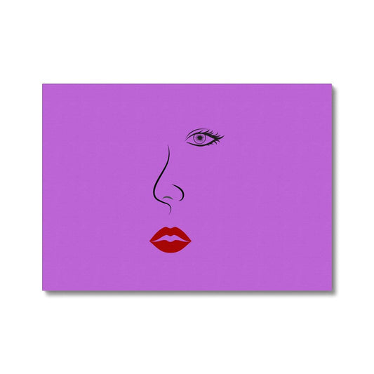 Red Lips Line Art Magenta Canvas