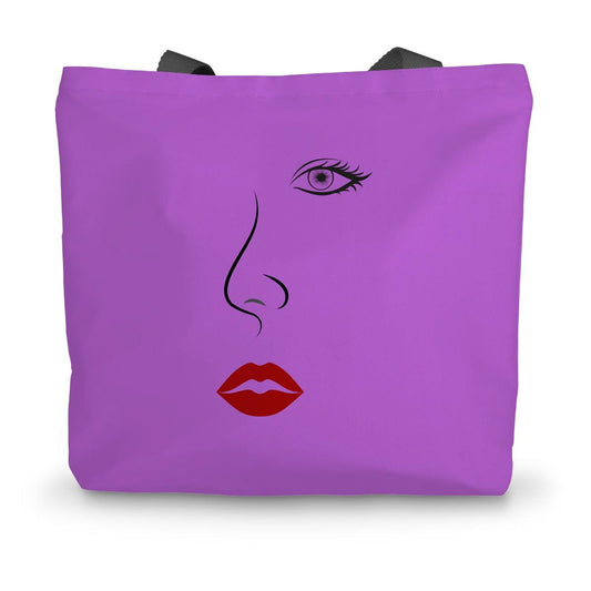 Red Lips Line Art Magenta Canvas Tote Bag